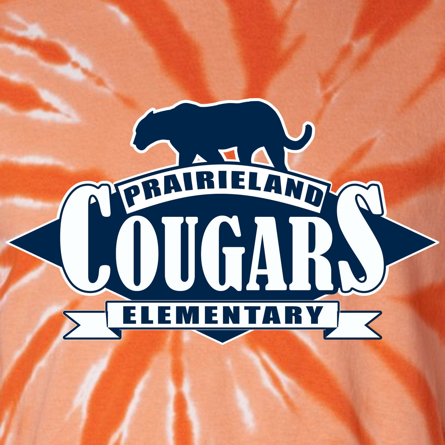 Tie dye style cougar mascot spiritwear design template for elementary school apparel