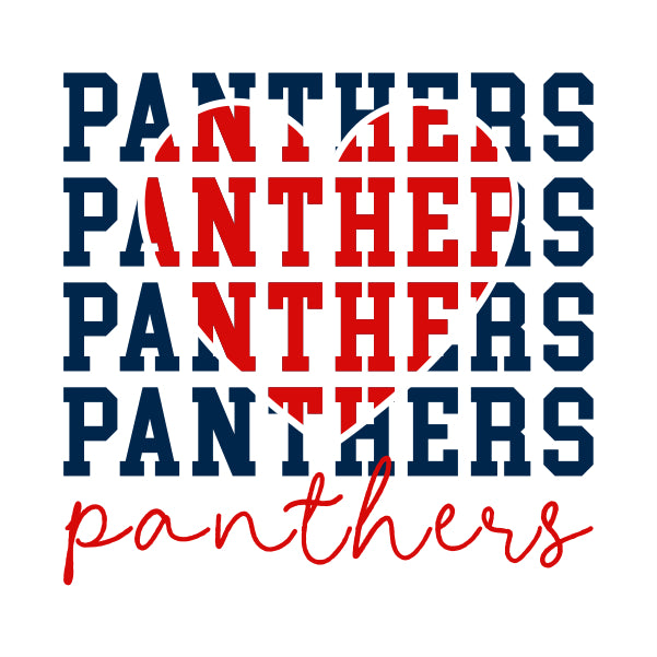 School spiritwear design featuring repeating mascot name and school pride message with a heart in the background