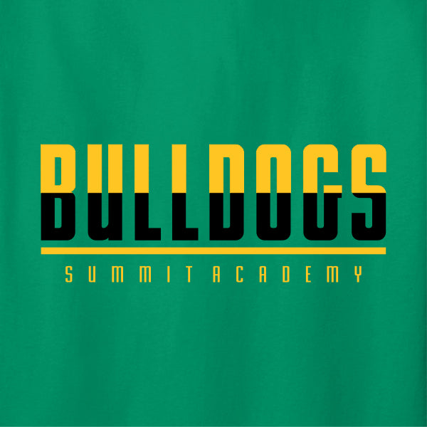 Stacked typography bulldog mascot school spiritwear design template for custom apparel
