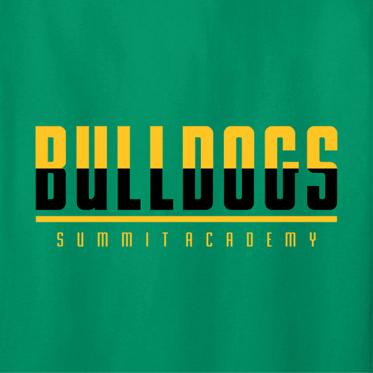 Stacked typography bulldog mascot school spiritwear design template for custom apparel
