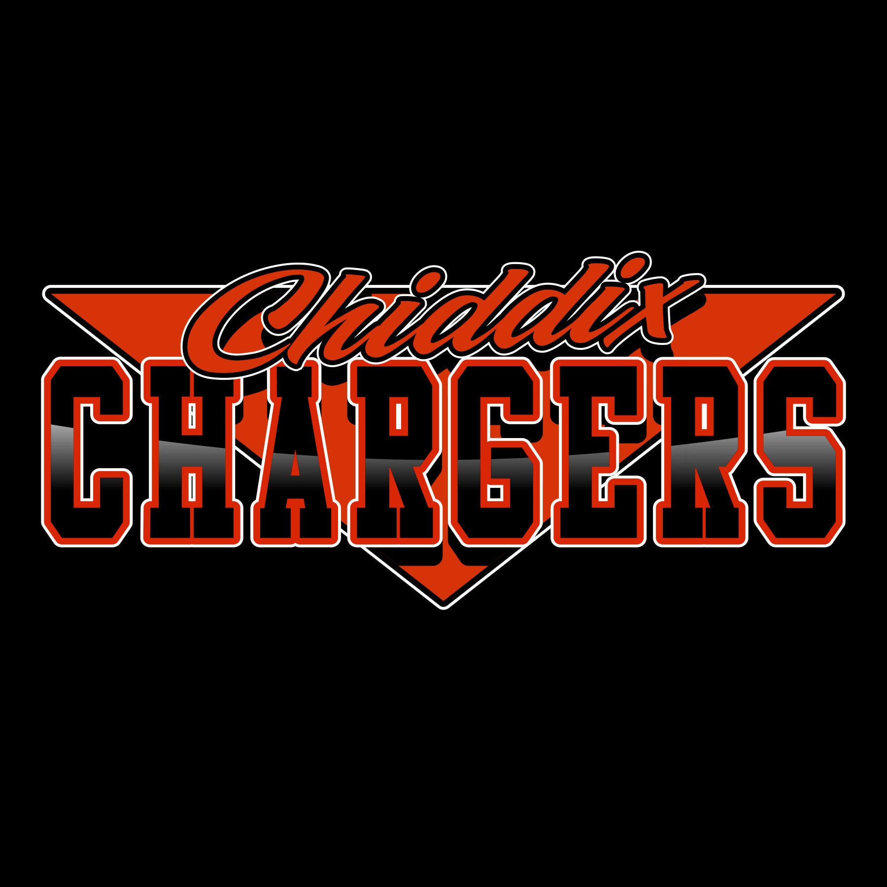 Script typography charger mascot school spiritwear design template for custom apparel