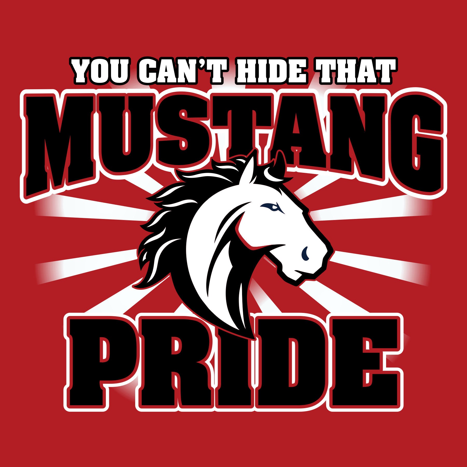 Custom school spiritwear design template featuring a mustang mascot with bold typography for t shirts hoodies and school apparel