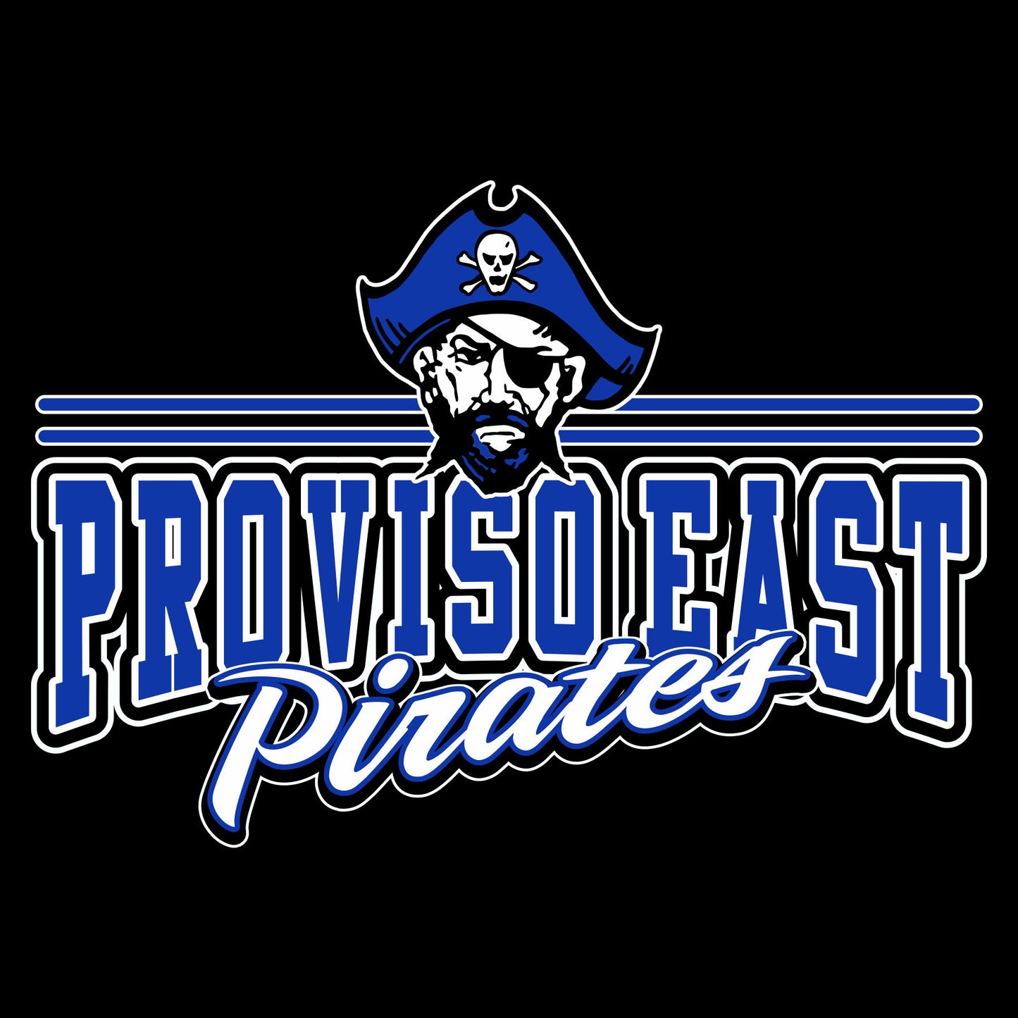 Pirate mascot crest style school spiritwear design template for custom apparel
