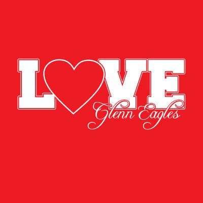 School spiritwear design featuring love graphic, school name, and custom colors