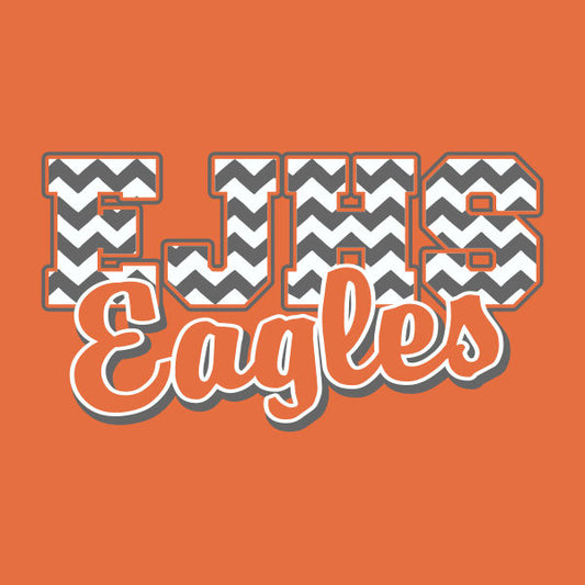 Custom school spiritwear design featuring mascot name and bold chevron patterned lettering