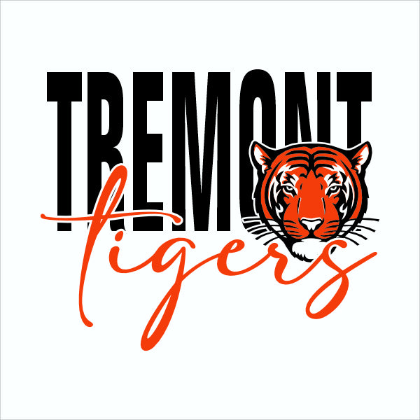 Script typography tiger mascot school spiritwear design template for custom school apparel
