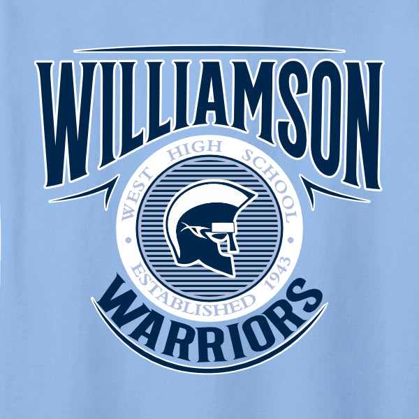 Warrior mascot emblem school spiritwear design template for custom school apparel
